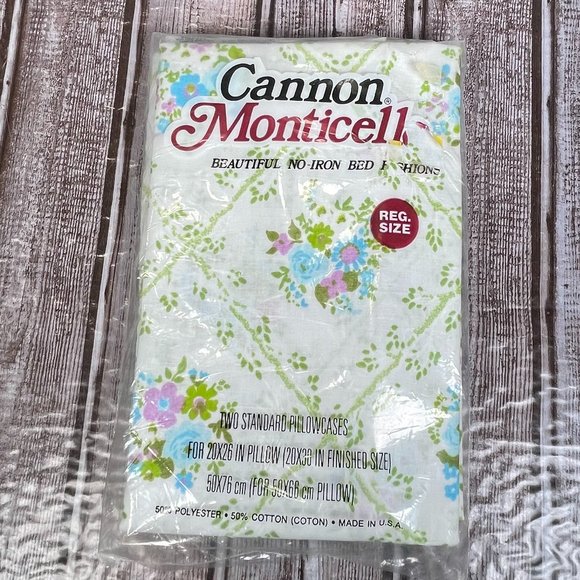 Cannon Other - Vintage CANNON MONTICELLO 2 Standard Pillow Cases Floral Made in USA NOS NEW